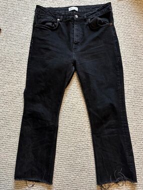 Zara Jeans | Zara Black Raw Hem Bootcut Hi Rise Jeans Size 14